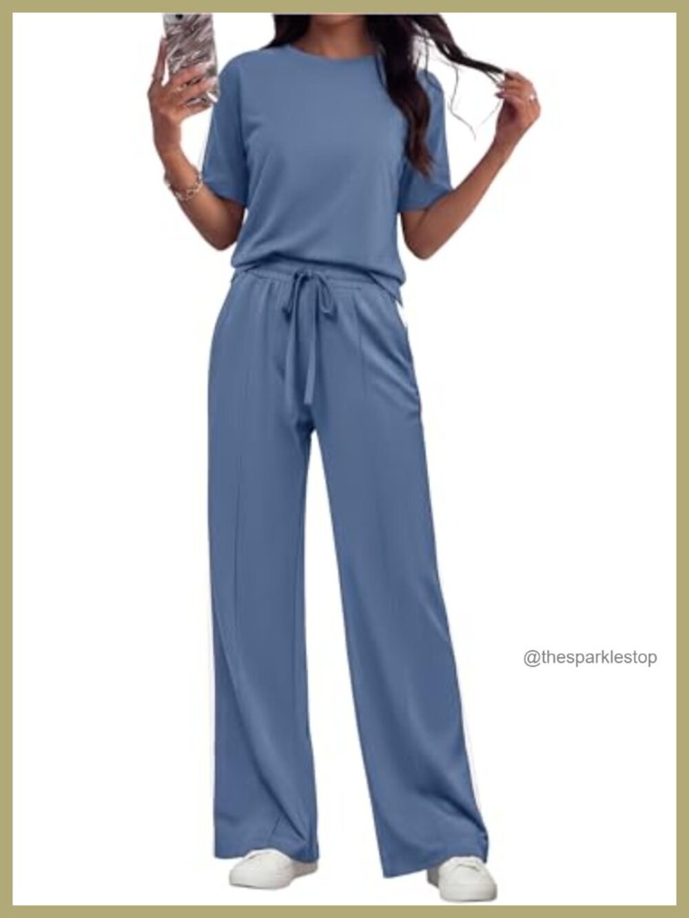 Women 2 Piece Wide Leg Pant Set Short Sleeve Lounge Sweatsuit Travel Outfit